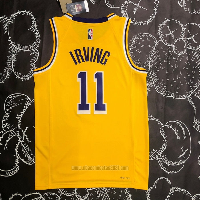 Camiseta Los Angeles Lakers Kyrie Irving #11 75th Anniversary 2021-22 Amarillo